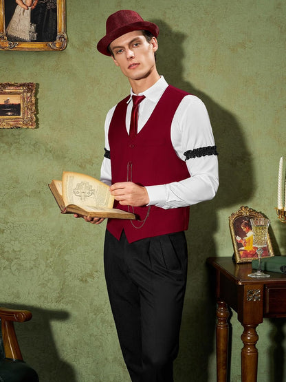 1920s Mens Costume,1920 Mens Outfit,Roaring 20s Costumes for Men,1920s Hat Vest Pocket Watch Suspenders Tie