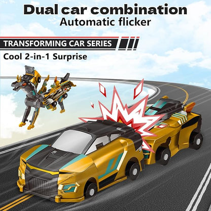 Intoypad Collision Transforming Dinosaur Car Toy, 2 Magnetic Cars Transform into Dinosaur Toys for Kids Toddler Fun Deformation Robot Dino Car Christmas Birthday Gift Toys for Boys Girl(Golden Dragon)