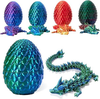 3D Printed Dragon in Egg, Full Articulated Dragon Crystal Dragon with Dragon Egg, Home Office Decor Executive Desk Toys, Adults Fidget Toys for AutismADHD (Laser Green, 12")