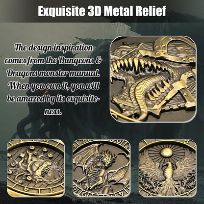 DND Spinner Dice, 7 in 1 Unique Metal Dice Set with 3D Relief for Dungeons and Dragons Gifts, Cool Polyhedral Role Playing Game Dice, Fantasy D&D Tabletop RPG Accessories for DM & Player (Bronze)