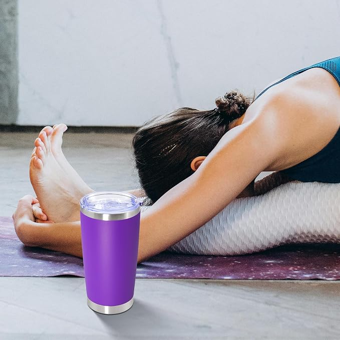 20oz Tumbler Stainless Steel Tumbler Cup with Lid Vacuum Insulated Double Wall Travel Mug, Durable Powder Coated Travel Coffee Tumbler Mug for Hot & Cold Drinks, Purple,1 Pack (Cosmetic Scratches)