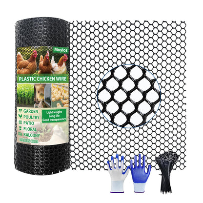 Black Plastic Chicken Wire mesh 15.7IN x 33FT,Plastic Chicken Wire Fencing,Poultry Netting,Plastic mesh for Garden,Balcony Fence,Chicken Wire Frame for Crafts, Floral Mesh.with 100 Ties