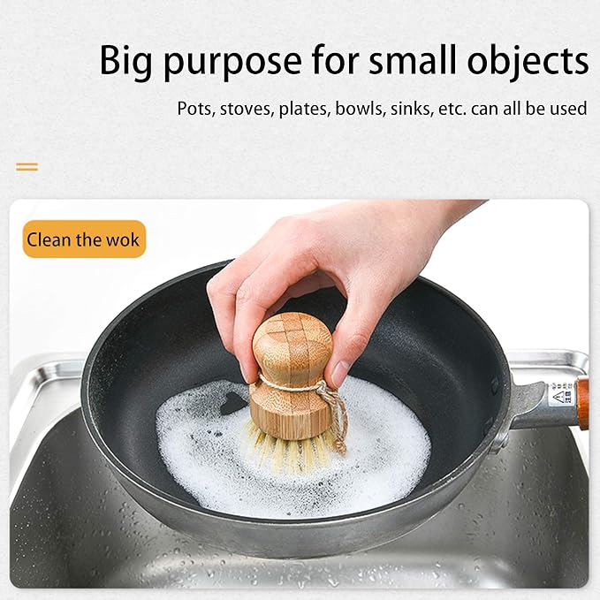 Natural Sisal Dish Washing Brush Bamboo Round Scrub Brush Pots Pans Vegetables Household Cleaning Brush… (Sisal)