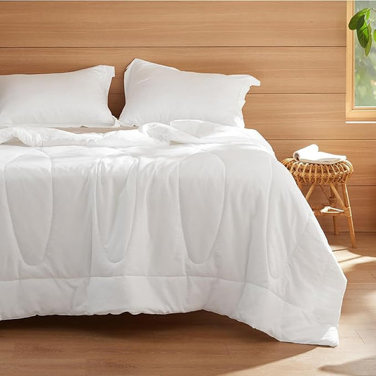 Bedsure Cooling Comforter Queen Size - Rayon Derived from Bamboo Blend  Breathable Lyocell Grey Comforter, Natural Cool Duvet for Hot Sleeper, Ultra-Soft and Moisture-Wicking, White, 88x88 Inches