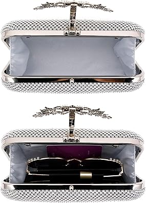 Womens Rhinestone Evening Bag with Butterfly Clasp Glitter Crystal Clutch Purse for Wedding Party