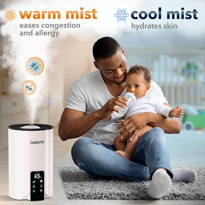 Ledonti Humidifiers for Bedroom Smart Control - Dual Mist Cool & Warm Mist Humidifier 4L Big Capacity Top Fill Water Tank, Quie Humidifier, for Large Rooms Home Living Office Baby - Ultrasonic Humidifier