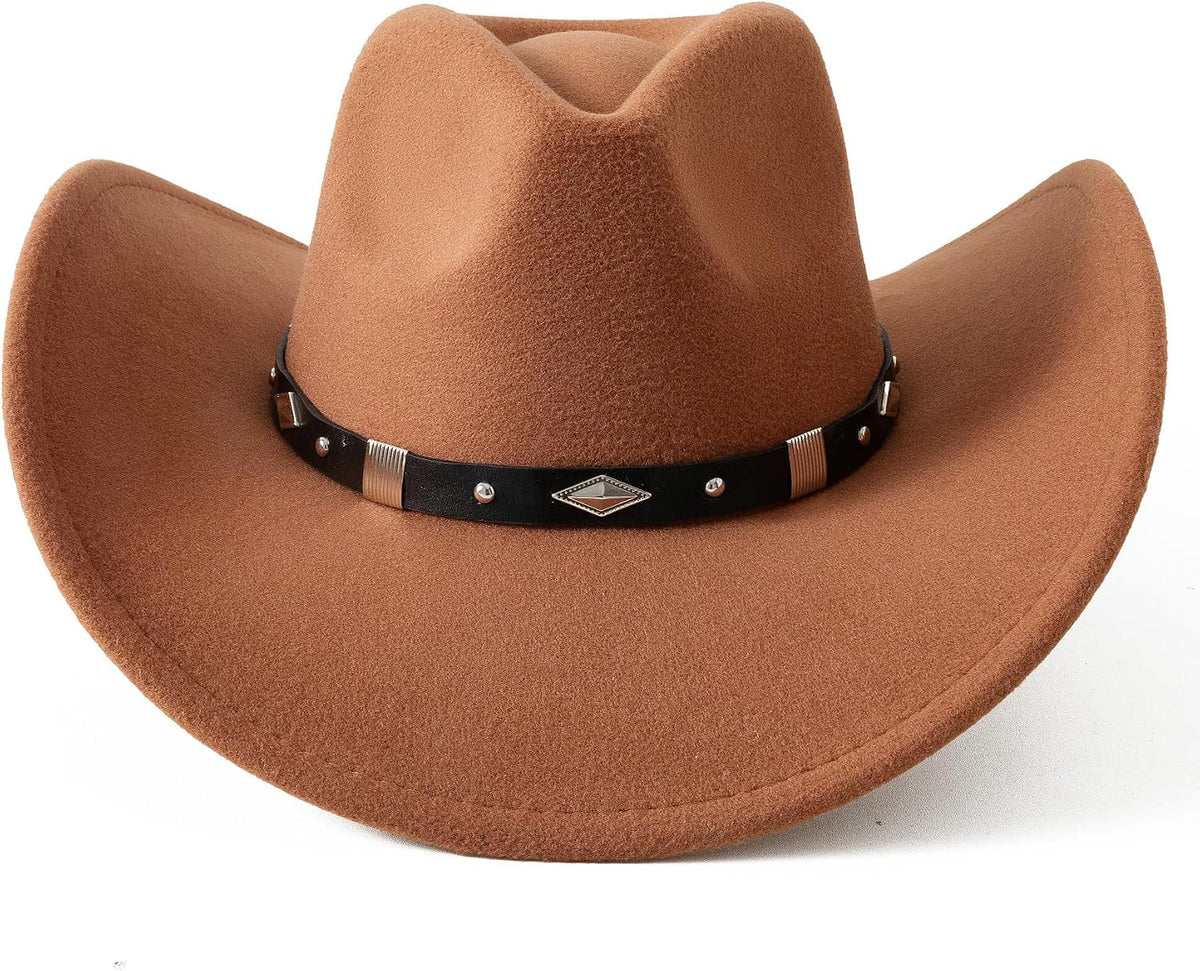 Lanzon Classic Felt Wide Brim Western Cowboy Hat with Belt Buckle