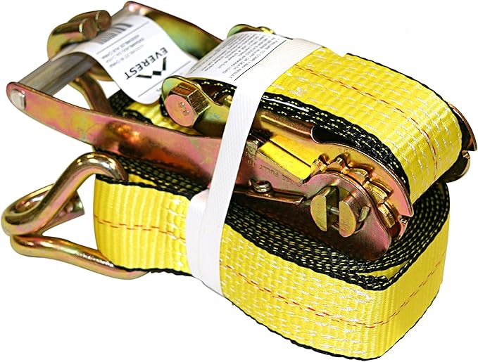 Premium Ratchet Tie Down – 1 PK – 2 IN – 27 FT – 3333 LBS Working Load – 10000 LBS Break Strength – Double J Hook – Cargo Straps Perfect for Moving Appliances, Lawn Equipment and Motorcycles