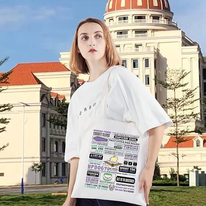 LEVLO WWD Shadows Quote Canvas Tote Bag Fahim Fazli And Emily Fans Gift TV Show Vampire Theme Shoulder Bag For Family Friend