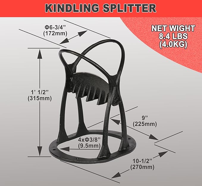 Wood Splitter Kindling er Manual Kindling Splitter Portable Log Splitter, Wedge Made from CAST Steel, No Axe, Black