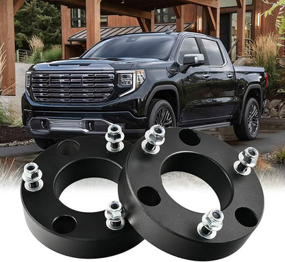 Aluminum 2'' Front Leveling lift kit,2 Inch Front Suspension Lift Spacers Compatible With Chevy Silverado GMC Sierra Yukon Tahoe Suburban 1500 2WD4WD 2007-2025 Black
