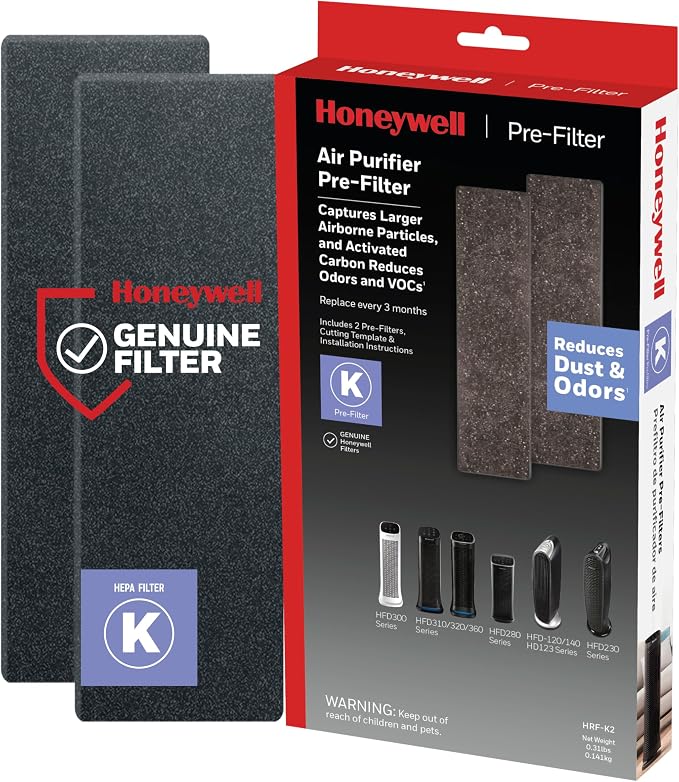 Honeywell Air Purifier Pre-Filter, Works with AirGenius Series, 2 Pack Household Odor & Gas Reducing Pre-filter, Compatible with Select QuietClean and AirGenius Air Purifiers