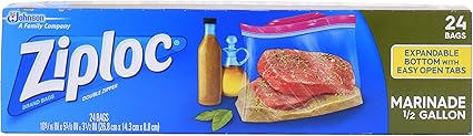 Ziploc Half Gallon Marinade Food Storage Bags for Meal Prep, Grip 'n Seal Technology for Easier Grip, Open, and Close, 24 Count