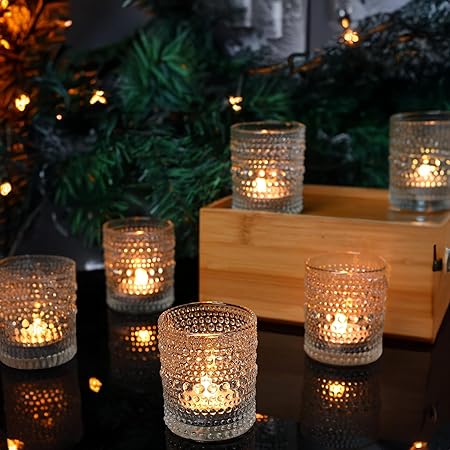 WGV Clear Trendy Pearly Votive Candle Holder 2.7" x 3.15"H, Bubbly Bead Textured Glass Tealight Candleholder, Home Accent Decor, 1 Pc
