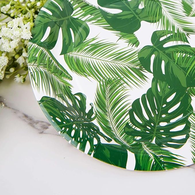 Efavormart 25 Pack  9" Tropical Palm Leaf Mix Dinner Disposable Paper Plates - 300 GSM