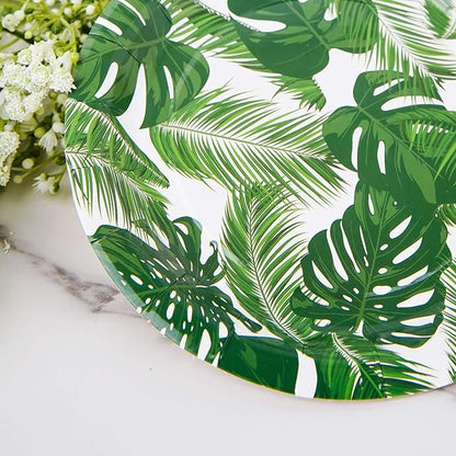 Efavormart 25 Pack  9" Tropical Palm Leaf Mix Dinner Disposable Paper Plates - 300 GSM