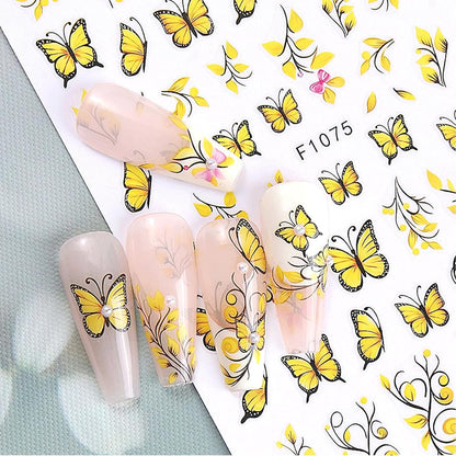 Yellow Bee and Butterfly 3D Self-Adhesive Nail Sticker Summer Fall Winter Nail Art Sticker for Women Girls Manicure Decor