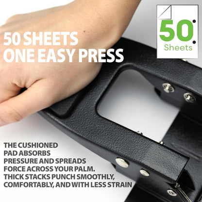 Heavy Duty 2-Hole Punch, Padded Handle, Black, 50-Sheet Capacity (prong fasteners missing)