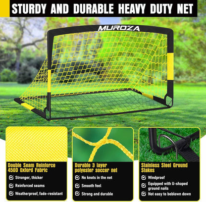 Soccer Goal, Kids Soccer Goals for Backyard Set, 2 Pack of Portable Pop Up Soccer Net with Soccer Ball, Cones, Complete Training Equipment for Youth, Toddler Outdoor Sports Games