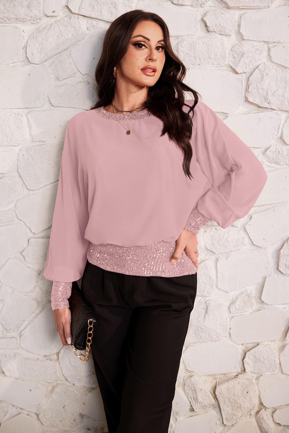 For G and PL Women's Dressy Sequin Formal Wedding Top Cocktail Party Shirt | Sequined Sparkle Sparkly Glitter Glitzy Shimmery Bling Beaded Elegant Fancy Evening Blouse Tunic