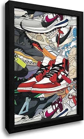 WOOTONG Sneaker poster Hypebeast, Sneaker Wall Art Decoration,AJ Shoe Poster Art Sports themed Wall Art Boy Room, Sneaker Air Sneaker Shoebox Collection (Black Frame, 12" x 16")