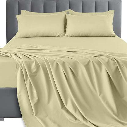 LUX Décor Queen Sheet Set - 4 Piece Ultra-Soft Microfiber Bed Sheets with Flat Sheet, 16 Inches Deep Pocket Fitted Sheet & Pillowcases, Cooling & Breathable, Hotel Luxury, Oeko-TEX - Beige