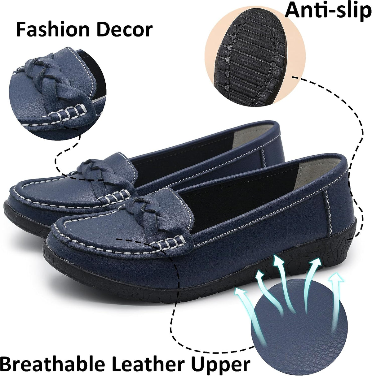 HAJINK Women Loafers Flexible Breathable Slip-On Comfortable Sole Low Wedge Loafers for Women Ladies Shoes for Walking