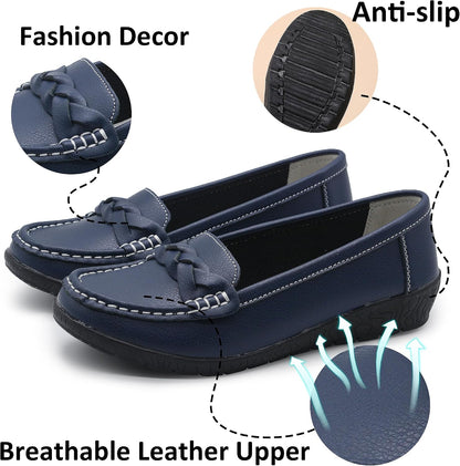 HAJINK Women Loafers Flexible Breathable Slip-On Comfortable Sole Low Wedge Loafers for Women Ladies Shoes for Walking