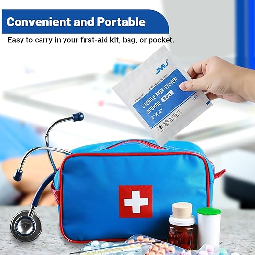 JMU Sterile Gauze Pads 4x4 Non Woven, 100 Pack 8-Ply Non Woven Gauze Sponges 4x4, Individually Wrapped Sterile Medical Gauze Pads for Wound Care, First Aid  Surgical Supplies