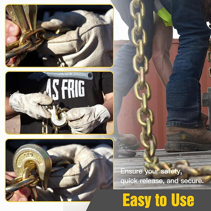 5/16" Clevis Grab Hooks (4 Pack) Heavy Duty Chain Hook for 5/16 Inch Grade 70 Chain Forged Alloy Steel- for Trailer Truck Transport - Yellow Chromate Finish - 5,400 lbs