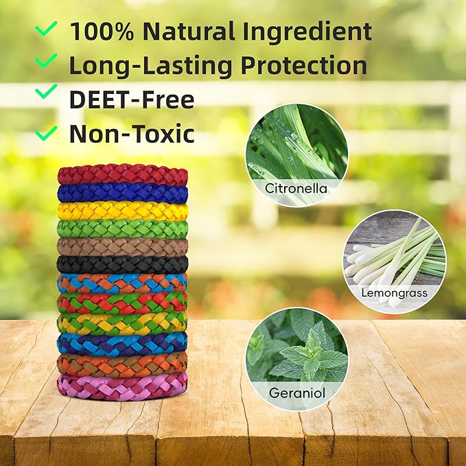 Mosquito Repellent Bracelets, DEET-Free, Individually Wrapped PU Leather Insect & Bug Repellent Wrist Bands (Pack of 12) 's Choice