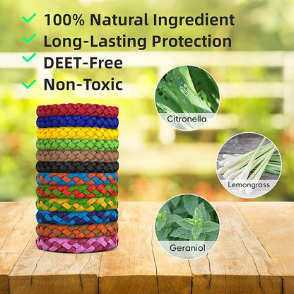 Mosquito Repellent Bracelets, DEET-Free, Individually Wrapped PU Leather Insect & Bug Repellent Wrist Bands (Pack of 12) 's Choice