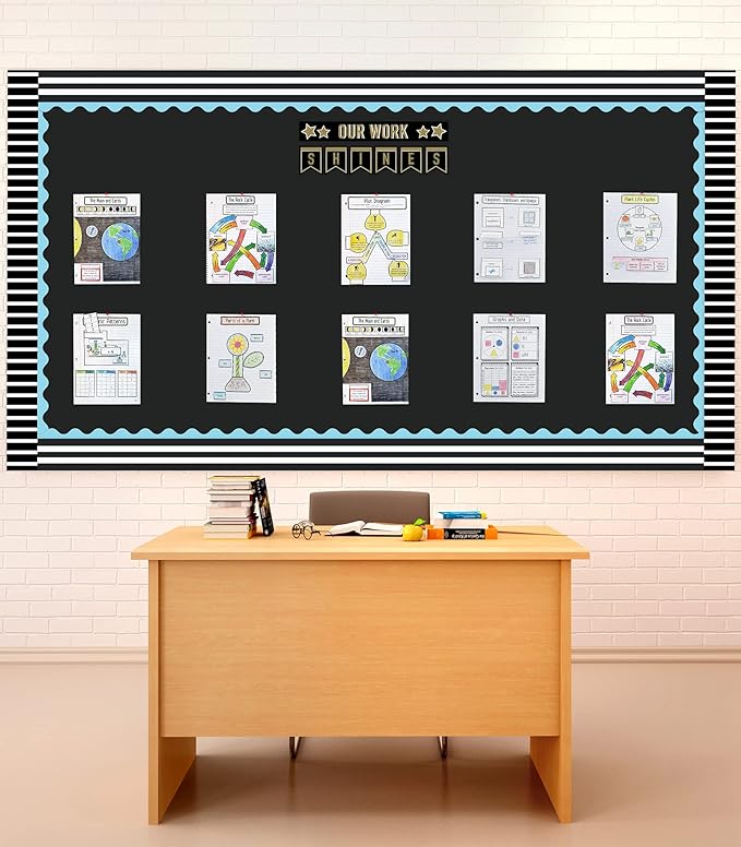Carson Dellosa 65Ft of Black and White Stripes Bulletin Board Borders, 1 Roll of Trim for Rolling Whiteboard, Posterboard, Party, Office Decorations, and Classroom Decor