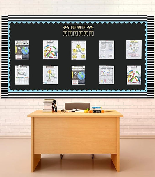 Carson Dellosa 65Ft of Black and White Stripes Bulletin Board Borders, 1 Roll of Trim for Rolling Whiteboard, Posterboard, Party, Office Decorations, and Classroom Decor