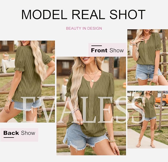 EVALESS Womens Fashion Tops Cute Puff Sleeve Blouses for Women Dressy Casual Spring Summer Clothes Outfits for 2025