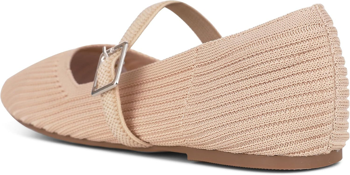 Flats for Women Square Toe Ballet Flats Shoes Comfortable Dressy Knit Flats for Women Arch Support Slip On Washable Casual Office Shoes