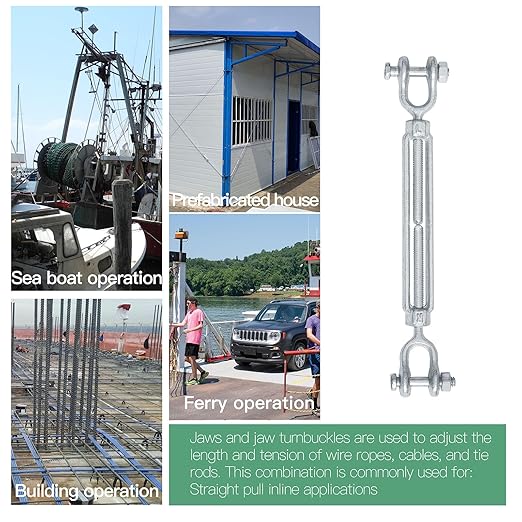 14" Jaw Jaw Turnbuckle Galvanized Jaw and Jaw Turnbuckle, Jaw Jaw Closed Body Marine Turnbuckle Jaw, 2000lbs Working Load Limit, Durable for Wire Rope Cable (14" x 4")