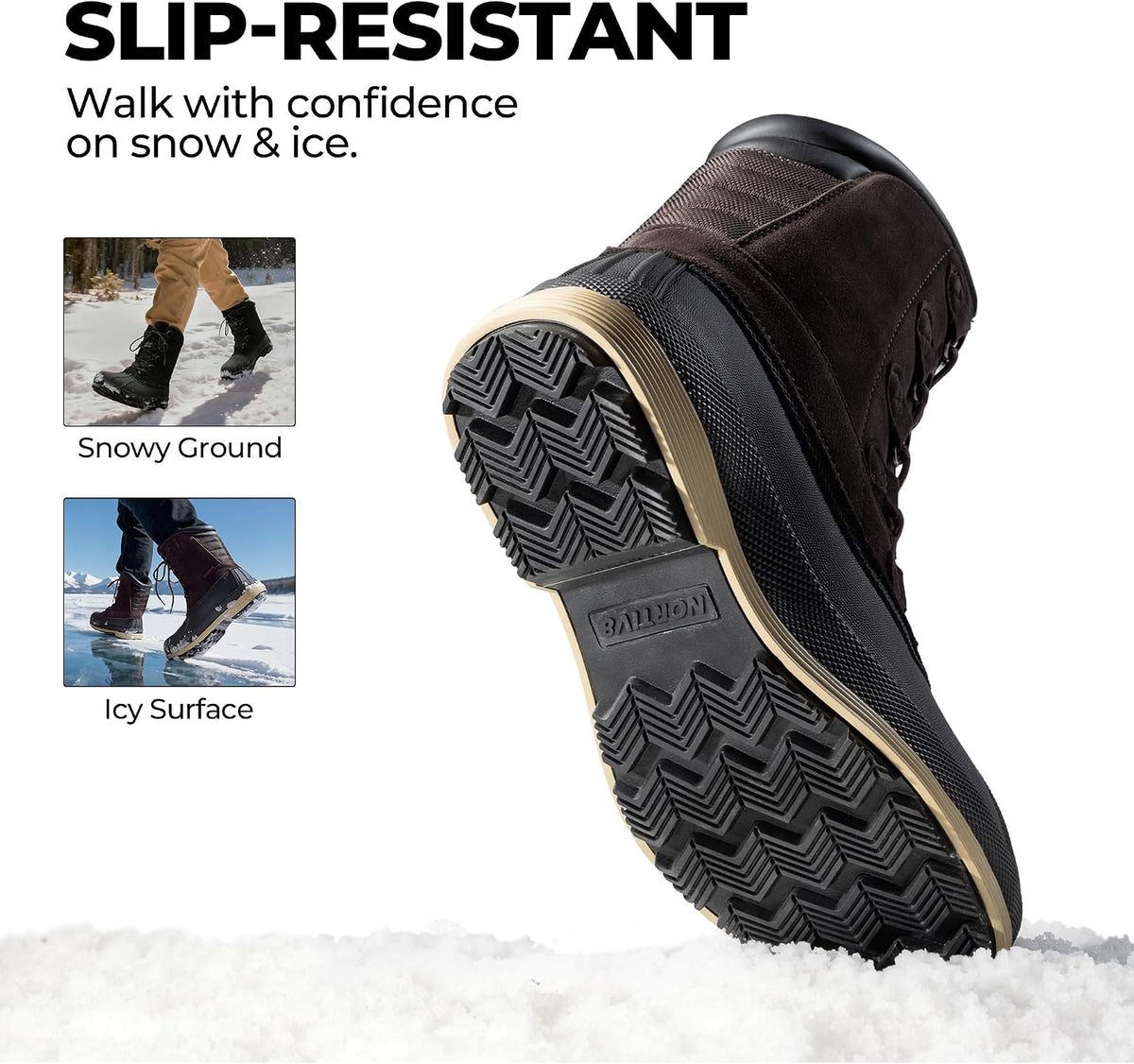 NORTIV 8 Men's Waterproof Winter Snow Boots | 200g Insulation Retains Heat to -25°F; Sealed Build Keeps Feet Dry; Arch Support Reduces Fatigue INVERNO
