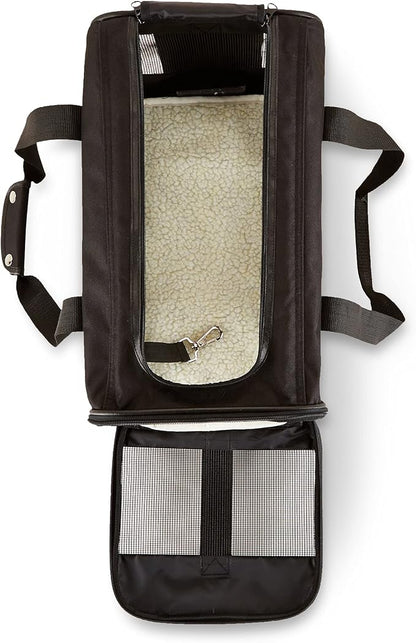 Basics Airline Approved Soft-Sided Mesh Pet Travel Carrier with Shoulder Strap, Portable, Washable Removable Fleece Pad for Dog, Cat, up to 16 pounds, 16.5" L x 10.6" W x 11" H, Black