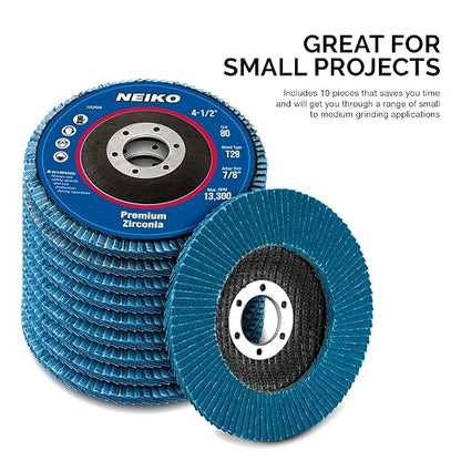 Neiko 11120A Premium Zirconia Flap Disc | 4.5" x 7/8-Inch, 60 Grit, Bevel Type #29 - 5 Pack