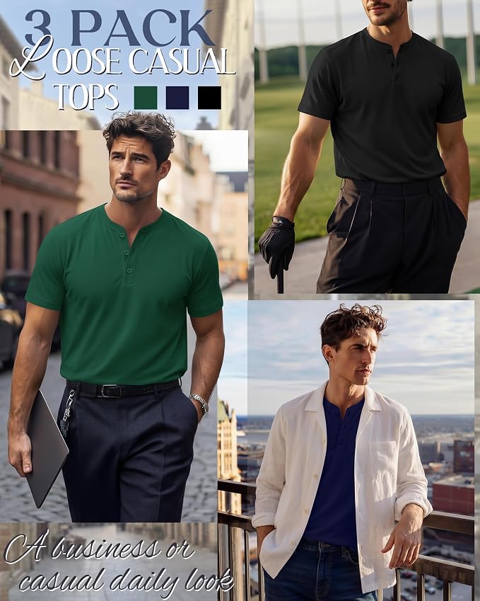 Ficerd 1 piece Men's Big and Tall Henley T-Shirts Short Sleeve Plus Size Tee Loose Casual Shirts Basic Oversized Tops
