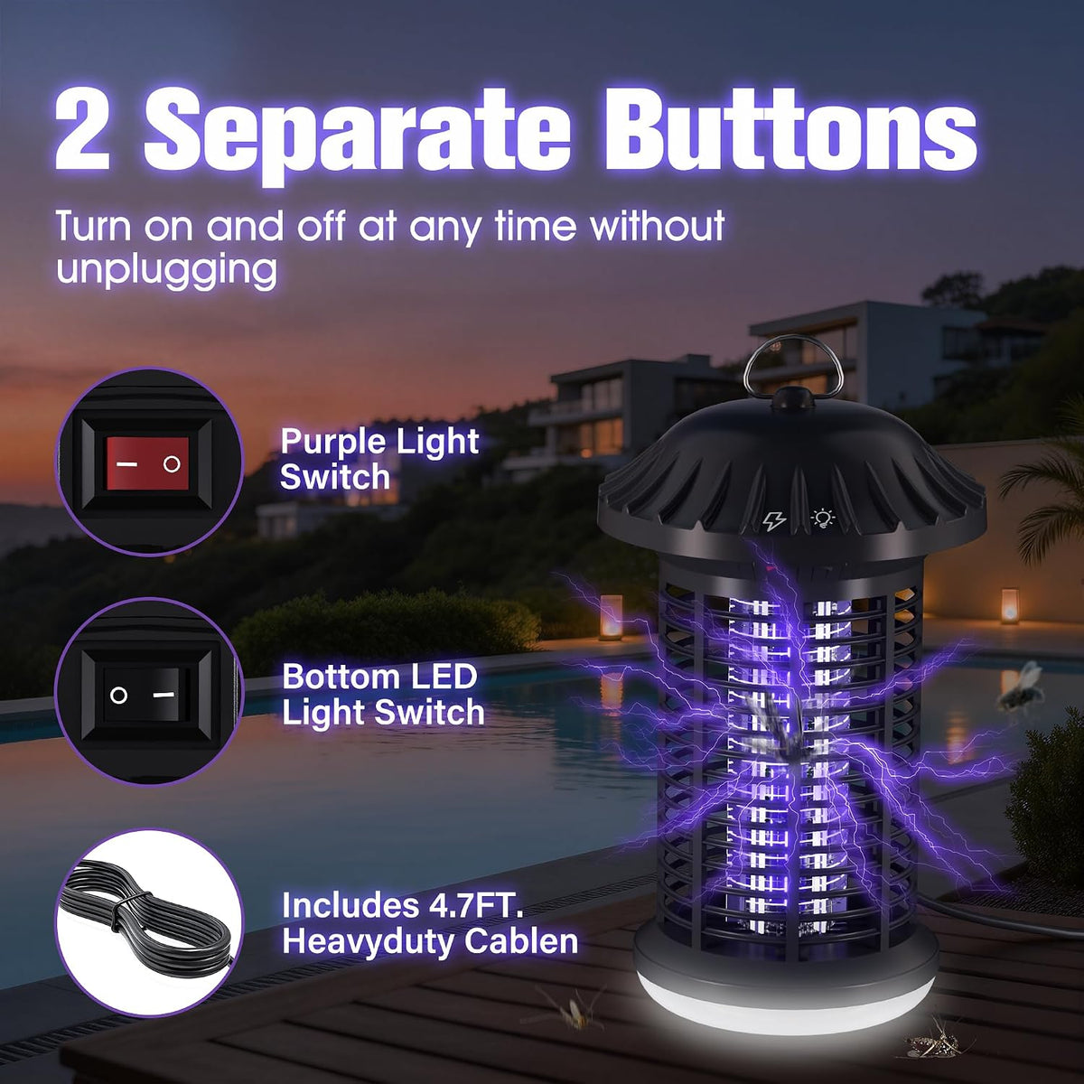 Bug Zapper Indoor & Outdoor, Water Proof Mosquito Zapper with LED Light, 4200V Electric Bug Zapper for Home Patio Office Courtyard?Black?