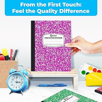5 Pack Composition Notebook Wide Ruled, 200 Pages (100 Sheets), 9-34x7-12, Notebooks for Work, Back to School Supplies, Hard Cover Composition Books, Notebooks for Women, Colors May Repeat
