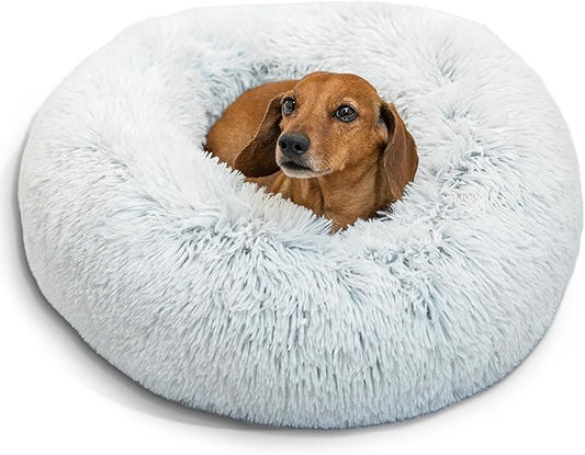 Best Friends by Sheri The Original Calming Donut Dog and Cat Bed in Shag Fur, Frost Gray, Small, 23x23
