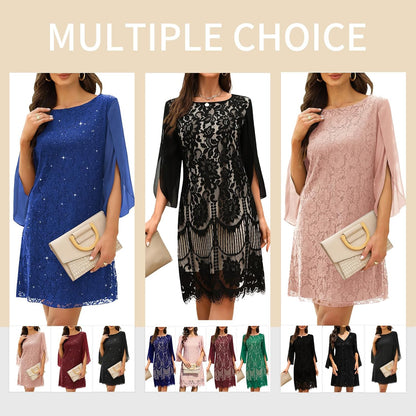 COOAN Wedding Guest Cocktail & Formal Dresses for Women - Lace Sequin Prom Evening Dress.