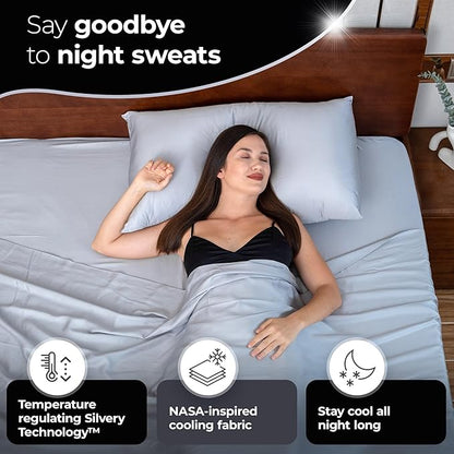 Silvery Silver Infused Bed Sheets Set - Award-Winning Self-Cooling Fabric with Self-Cleaning Silvery Technology™ for Hygienic Sleep - Luxurious Silky Soft Comfort (Gray, King)