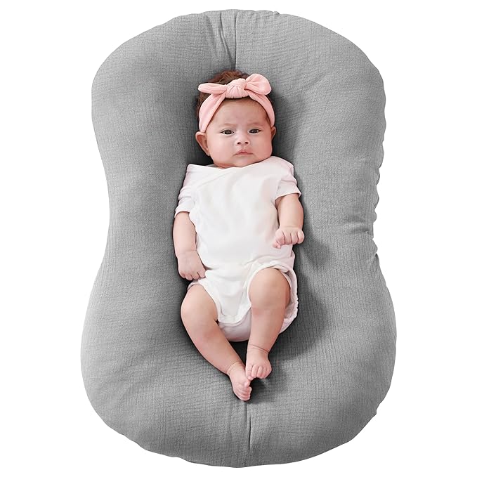 FUNUPUP Muslin Baby Lounger Cover Compatible with Snuggle Me Lounger, Infant Lounger Pillow Cover for Newborn, Removable Newborn Lounger Cover for Boys and Girls, Grey