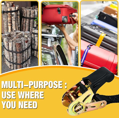 Endless Ratchet Tie Down Straps 2 Pack 1 Inch x 8 Ft Heavy Duty Ratcheting Securing Strap Cargo Ropes for Motorcycles, Trailer, Kayak
