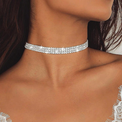 Cryshimmer 5 Pieces Rhinestone Choker Necklaces for Women Silver Gold Plated Tennis Necklaces Dainty Crystal Choker Set Jewelry
