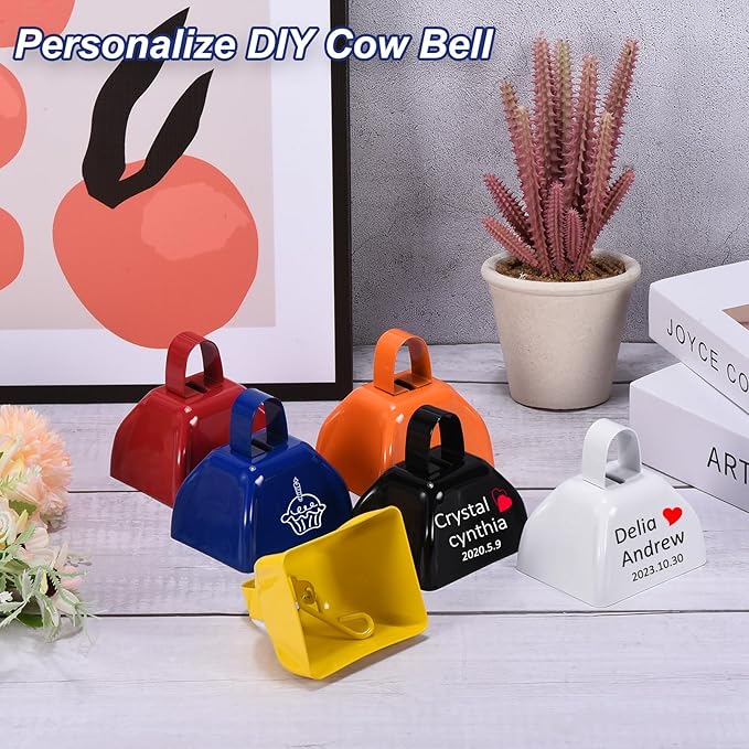PATIKIL 2pcs Cow Bells for Football Games, 3inch Cowbells for Sporting Events Bulk Loud Noise Makers Metal Cow Bell with Handle for Cheering Competition Marathon Wedding, Green